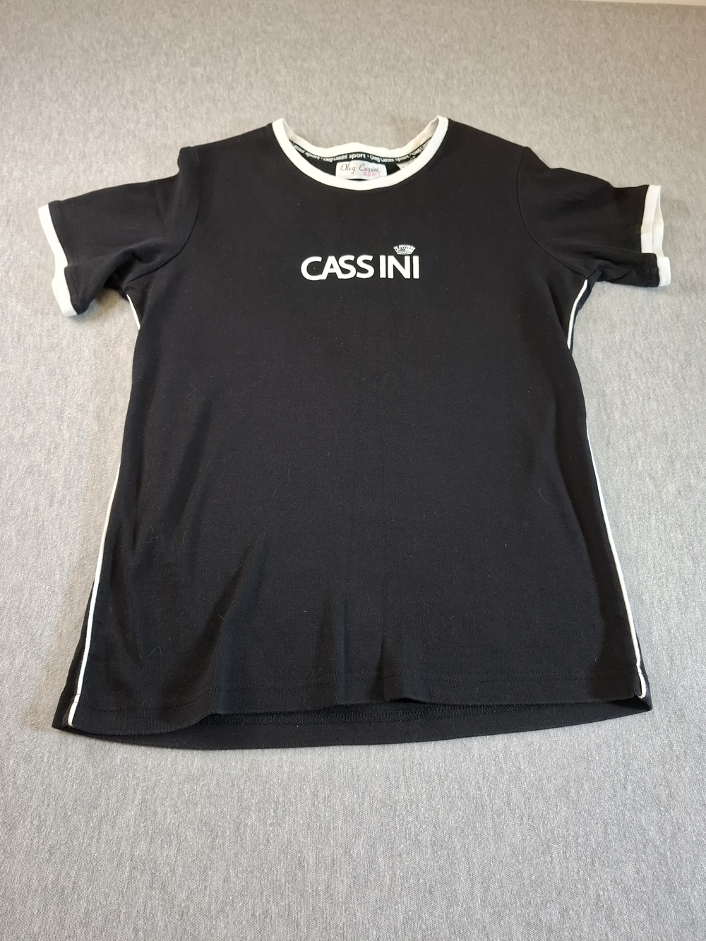 Oleg Cassini Women Size L Black Tee with White Trim